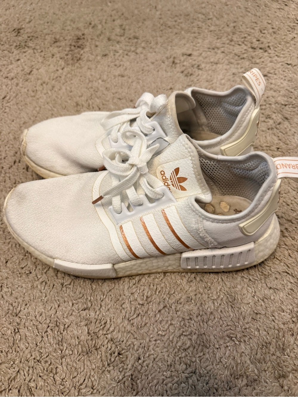 adidas NMD White Sneakers with Rose Gold Stripes